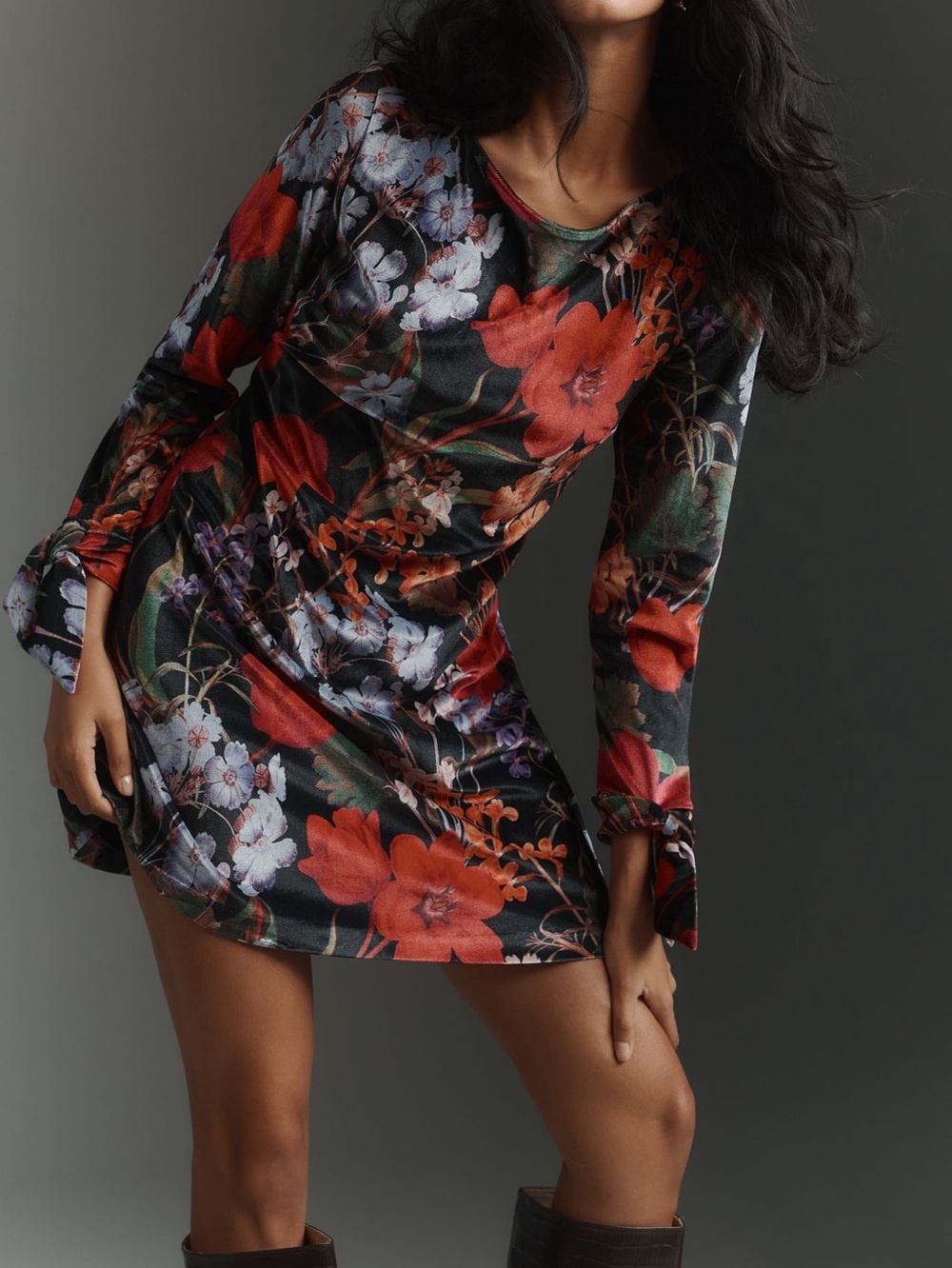 Anthropologie Long Sleeve Velvet Mini Dress Hutch Shelby Shift New Small Black
